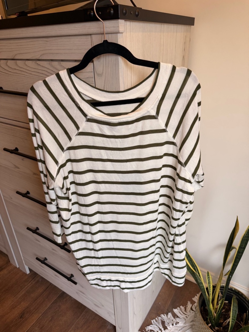 Market & Spruce Olive Stripe Raglan Long Sleeve Top